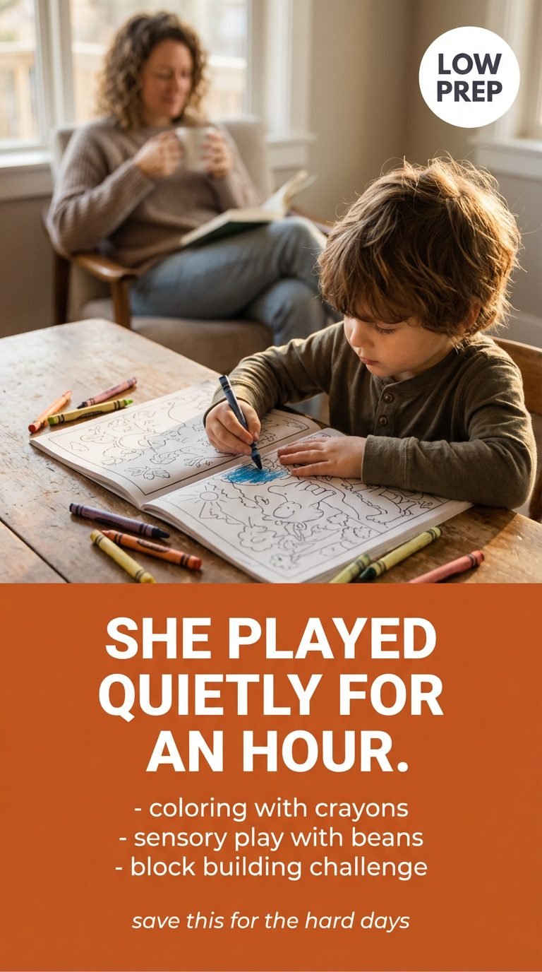 Child coloring quietly at a table — screen-free learning activities preschool.
