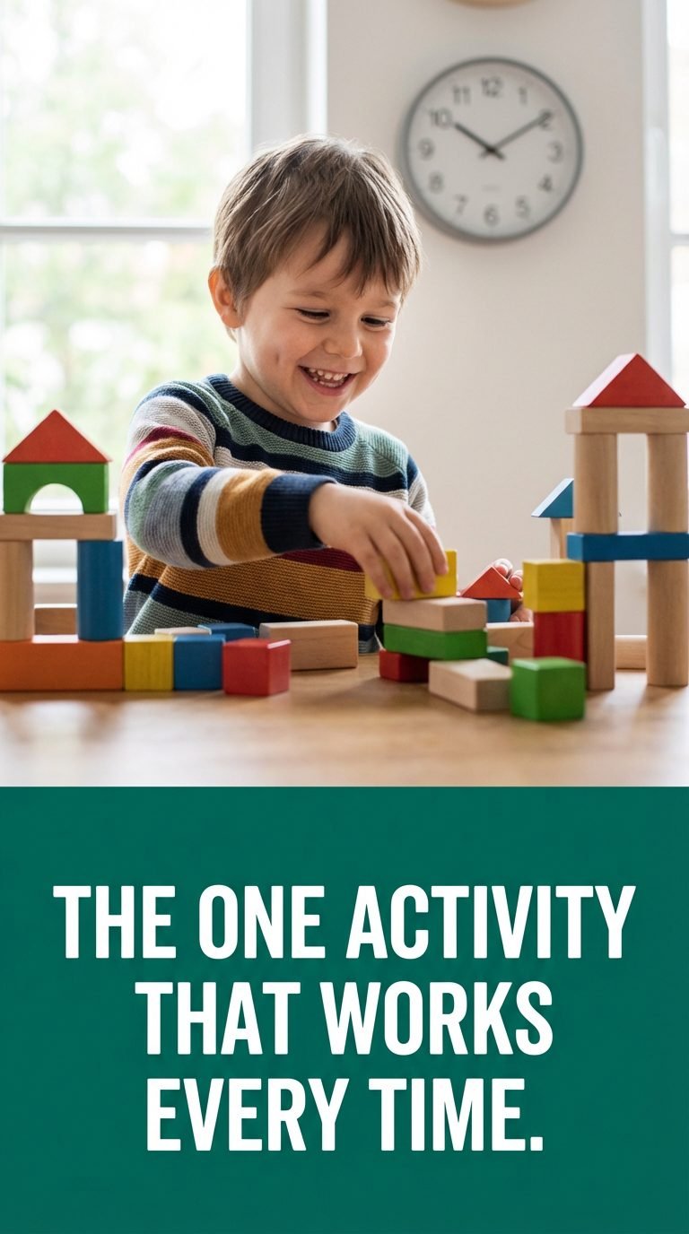 Child playing with building blocks — screen-free activities 5-year-olds challenge.