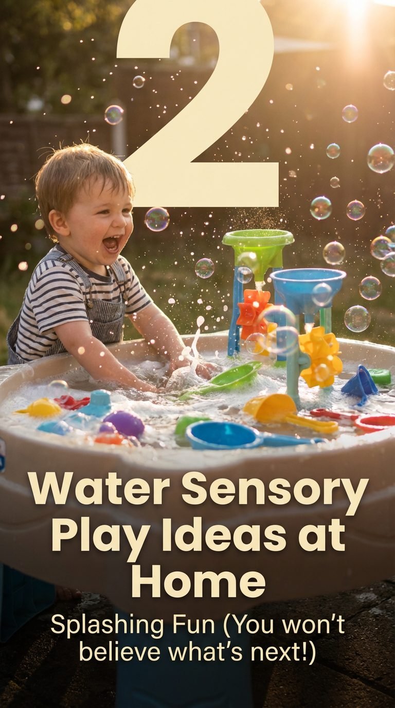 Child playing and splashing joyfully in a water table — water sensory play ideas at home.