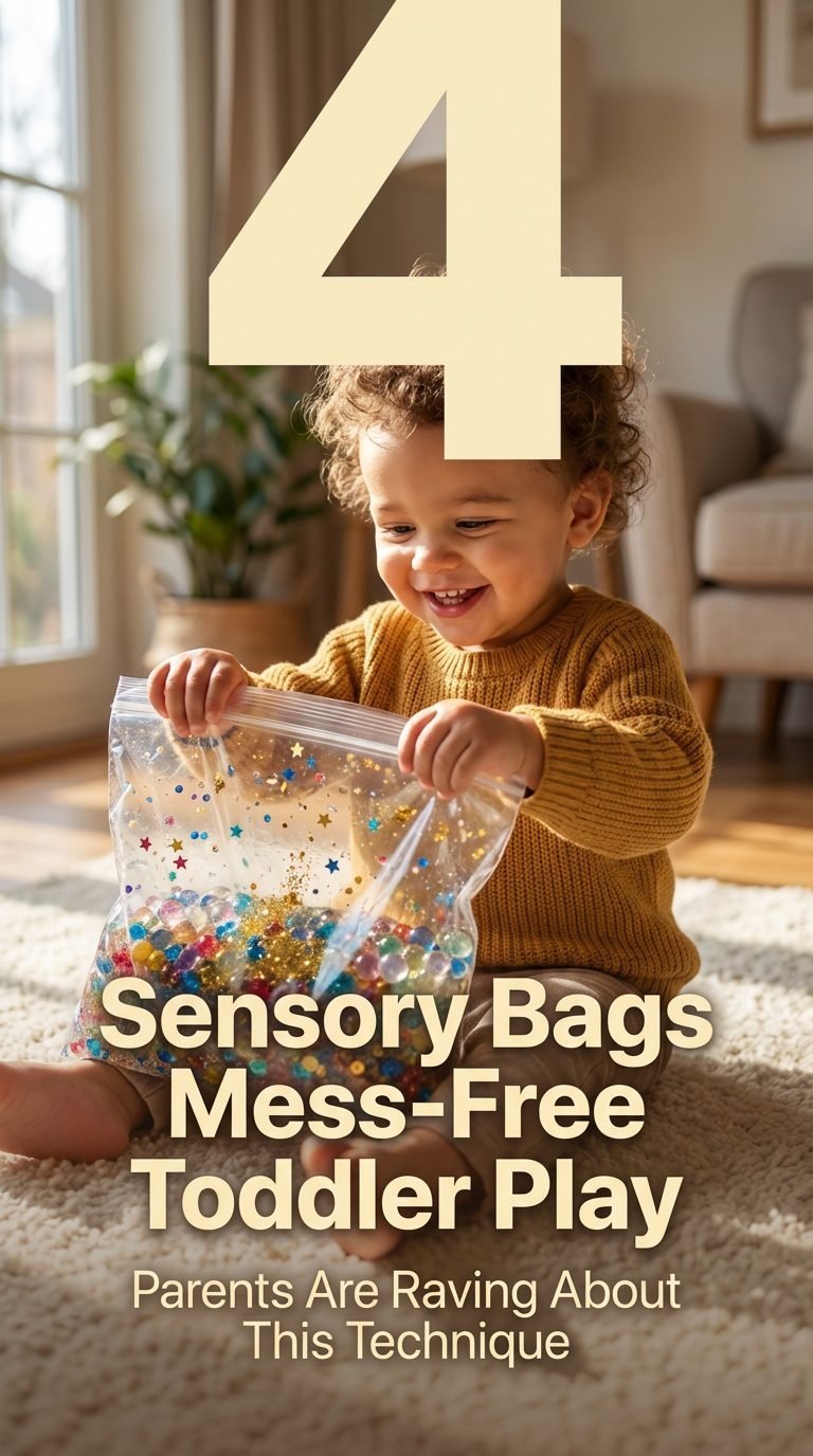 Child happily engaged with a sensory bag filled with colorful beads — sensory bags mess-free toddler play.