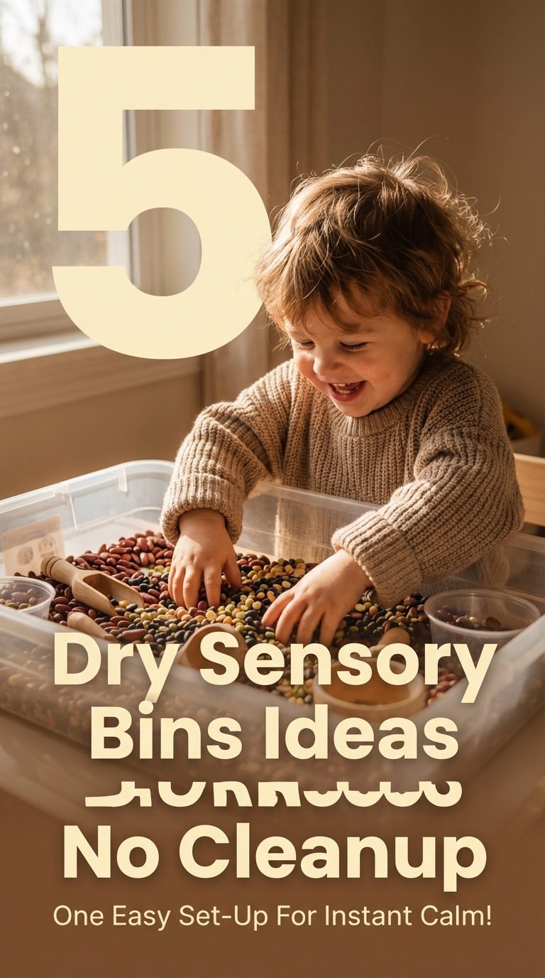Child engaged in a dry sensory bin filled with beans — dry sensory bins ideas no cleanup.