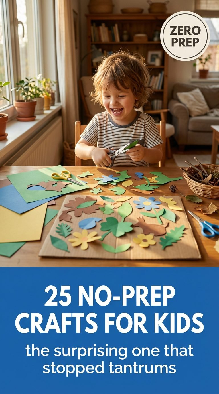 Child creating a nature collage using paper and scissors