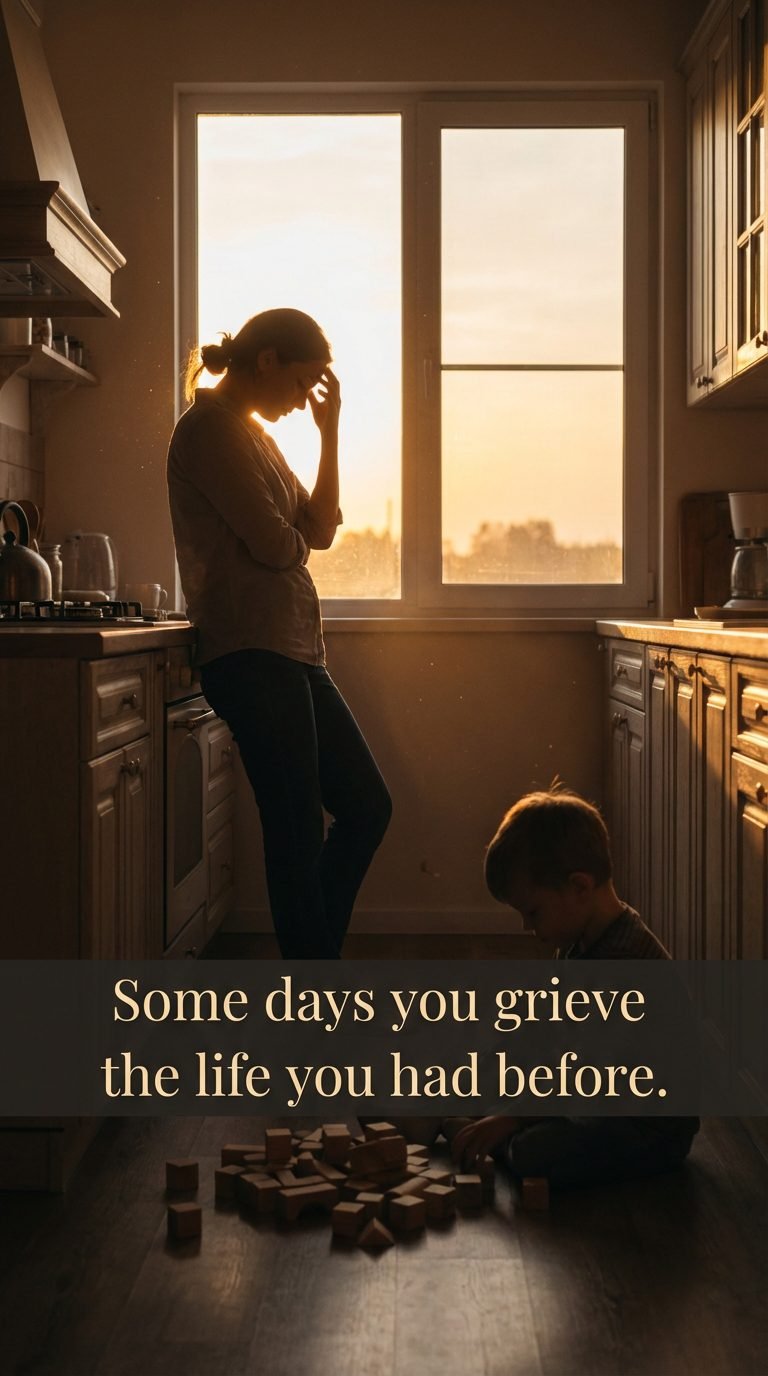 Tired mother reflecting on patience and parenting