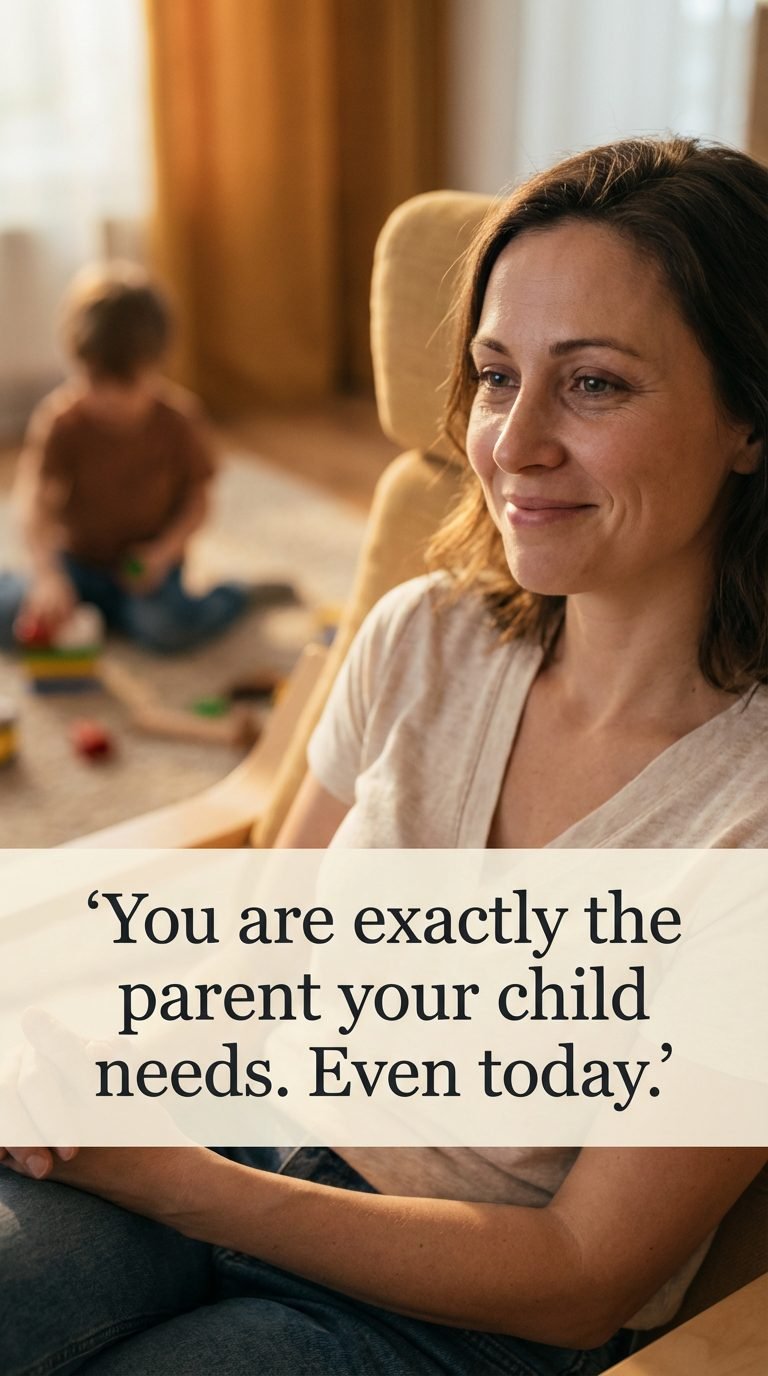 Tired mother with warm smile, feeling loneliness in motherhood