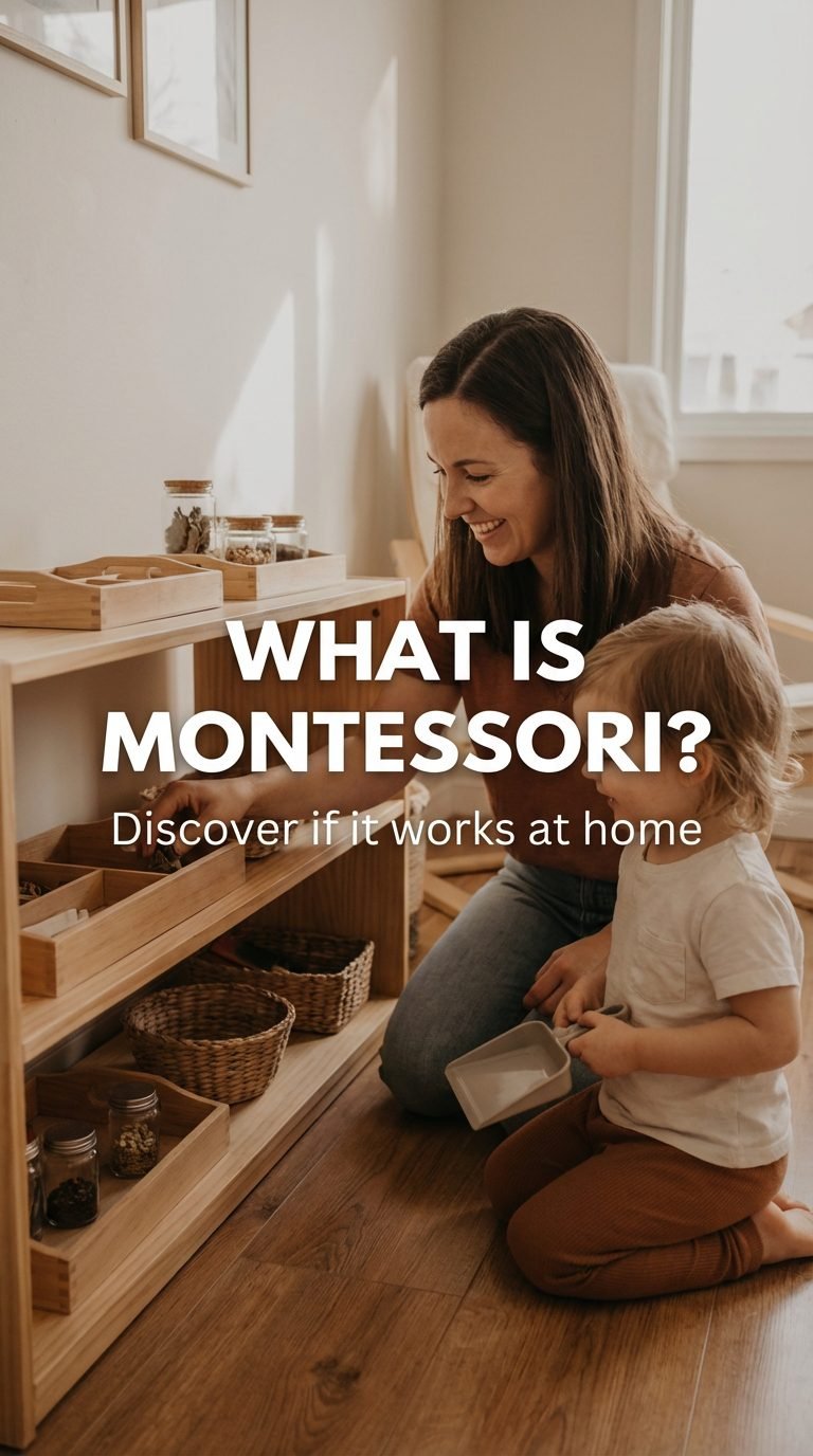 Parent explaining Montessori principles while organizing — what is montessori and does it work at home