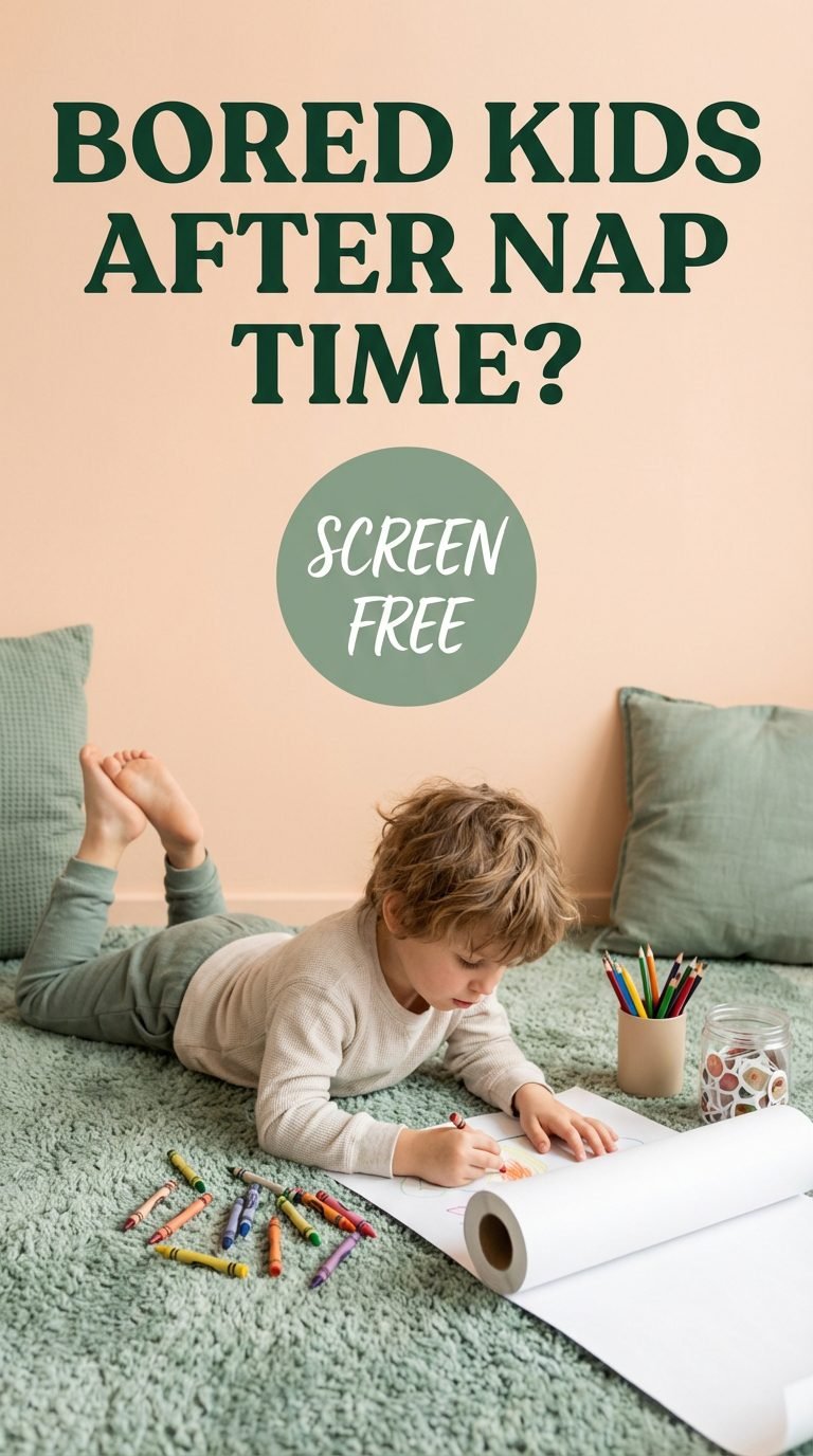 Child coloring on a rug with crayons and stickers
