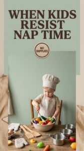 Child pretending to cook while standing on a chair