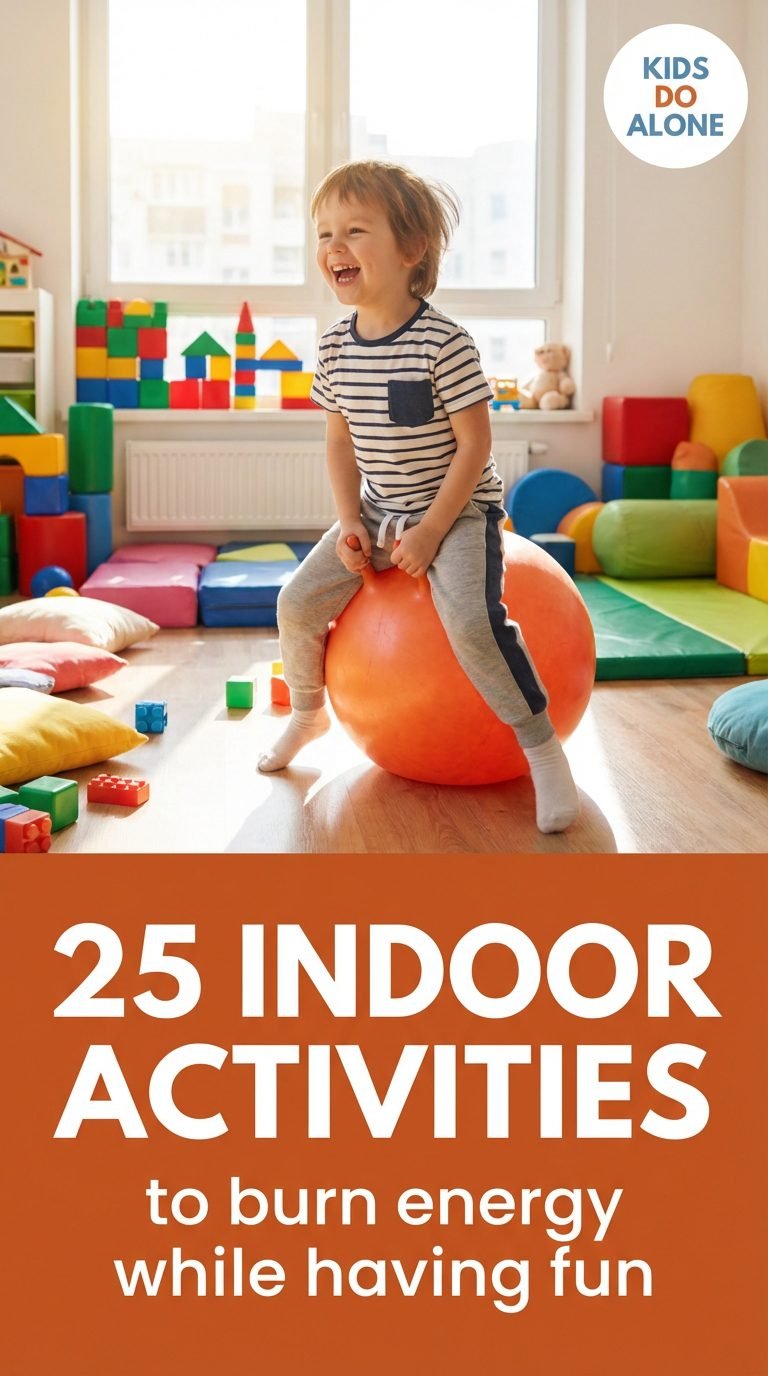 Child bouncing on an exercise ball in a playroom.