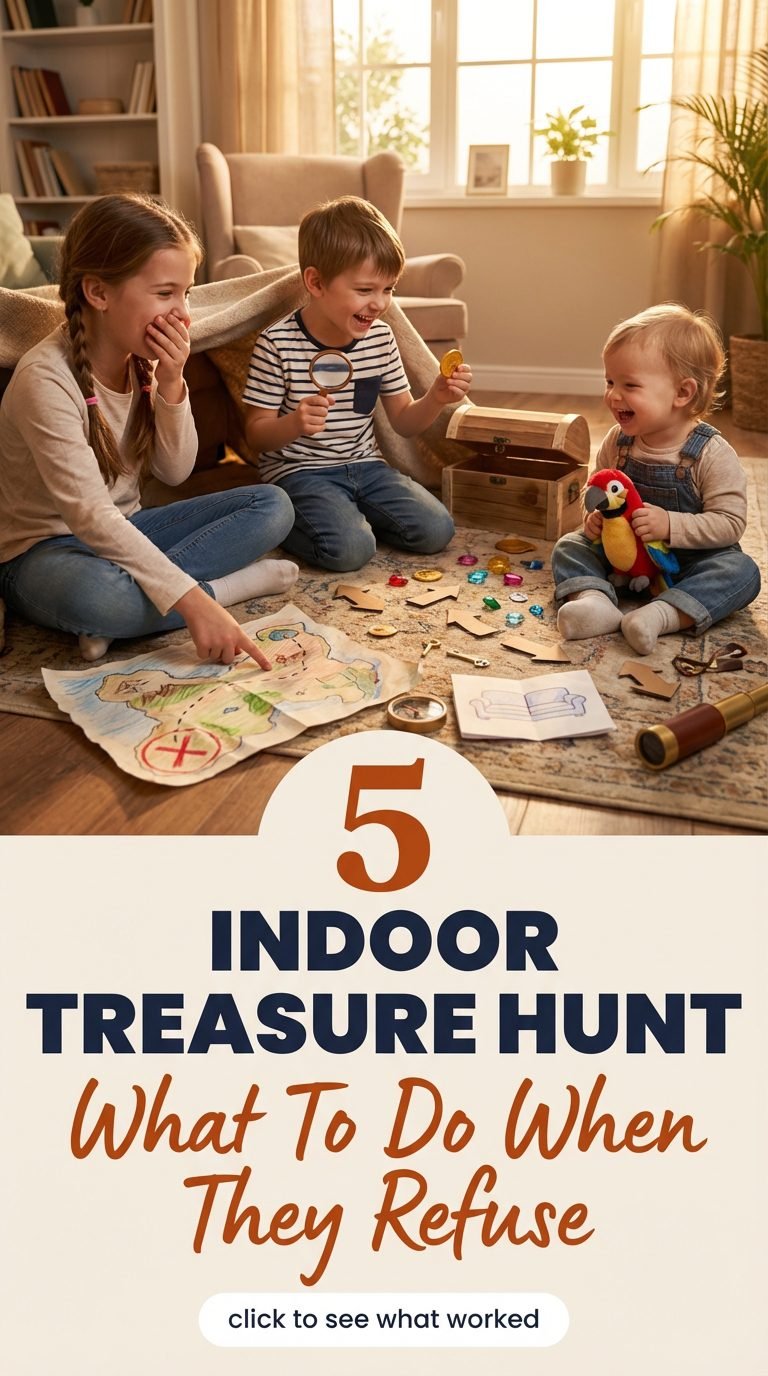 Children enjoying an indoor treasure hunt with a map — indoor imaginative play kids ages 3-8.