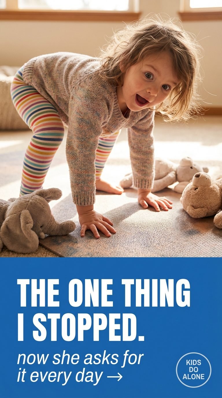 Child discovering yoga movement indoors — keeping kids active indoors all winter.