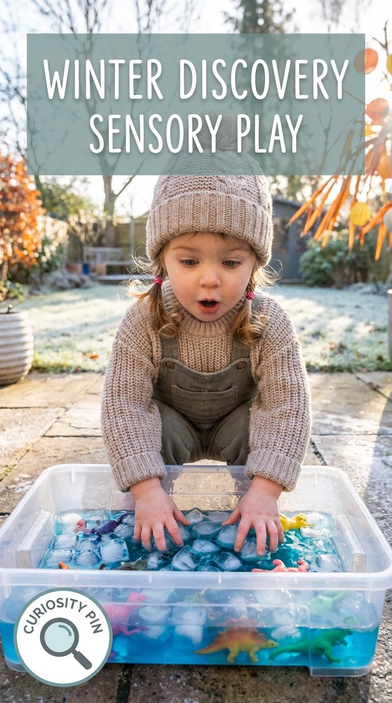toddler surprised by melting ice in sensory play — seasonal sensory activities toddlers year round