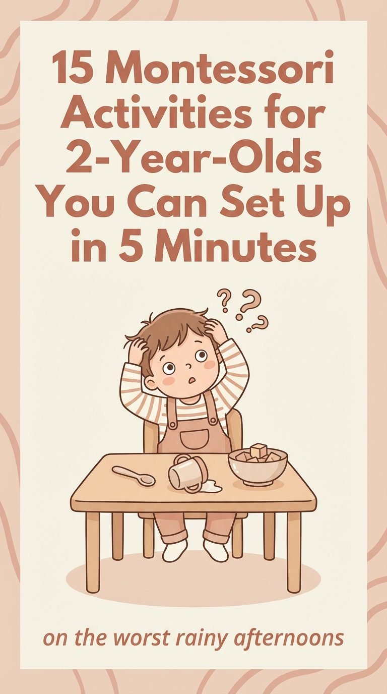 Child looking confused with scattered household items.