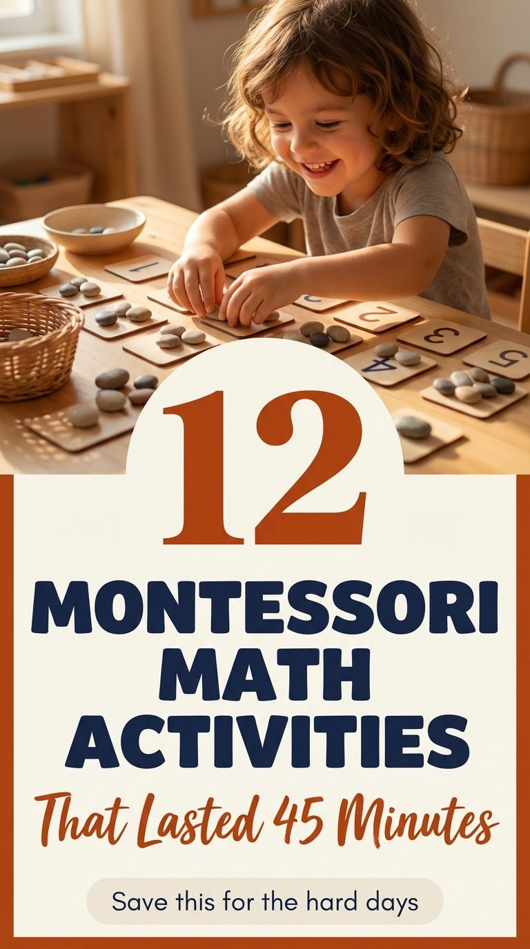 Joyful child playing with counting stones and number cards — montessori math activities preschool age