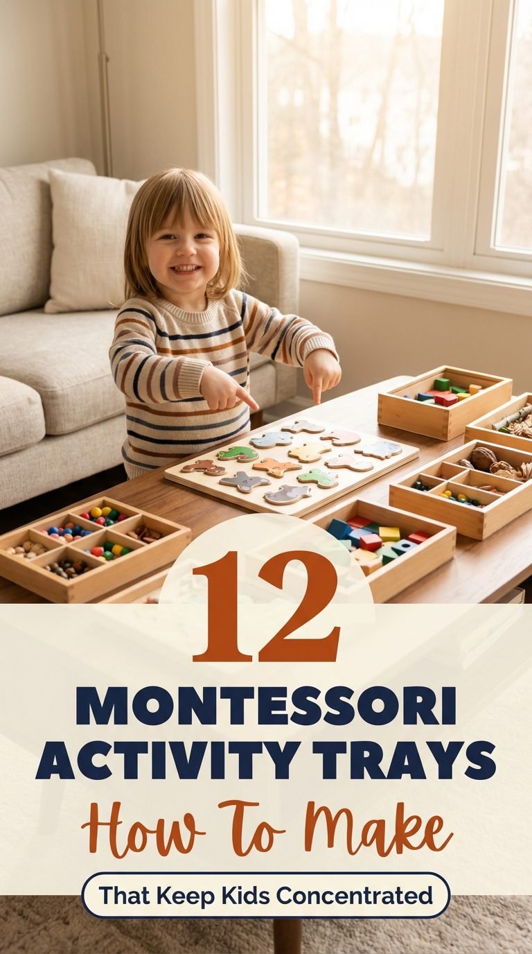 Proud child showing off a puzzle arrangement — montessori activity trays how to make