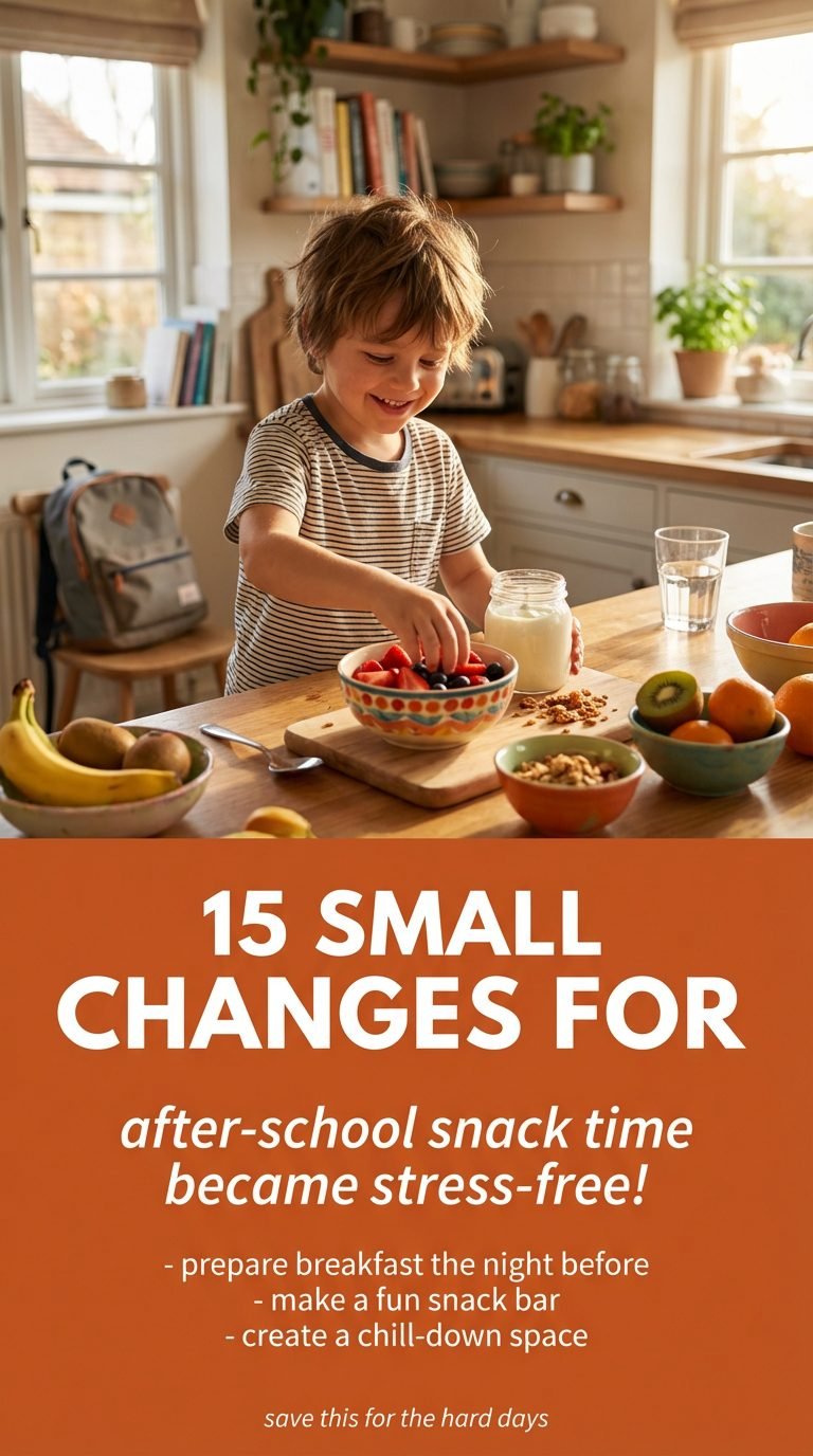 Child preparing a healthy snack for after-school routine prevent meltdowns.