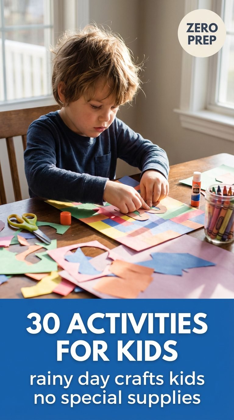 Child baking cookies in the kitchen with flour and cookie cutters.