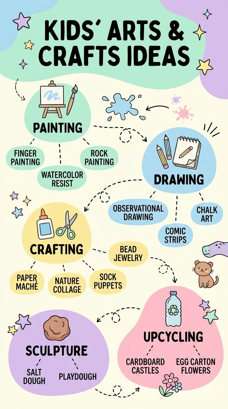 Infographic of arts and crafts ideas for kids.