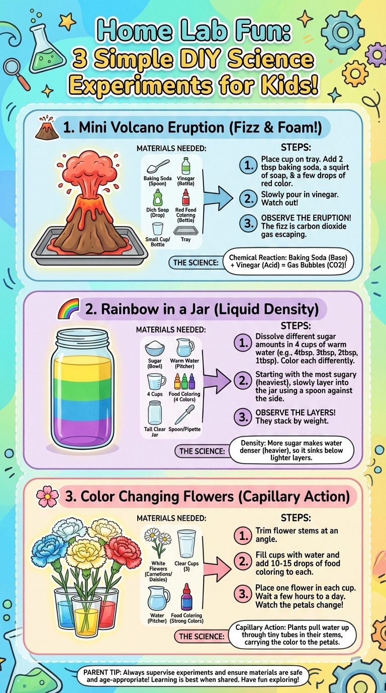 Infographic of DIY science experiments for kids.
