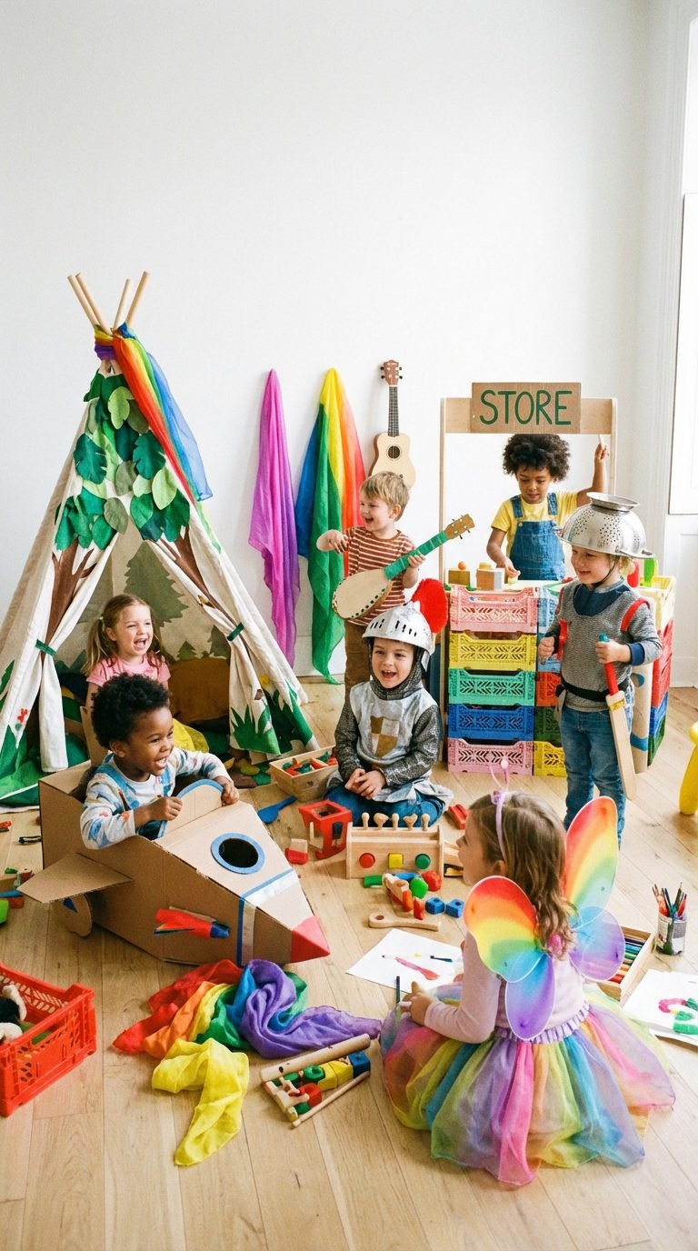 Children engaged in imaginative play with toys.