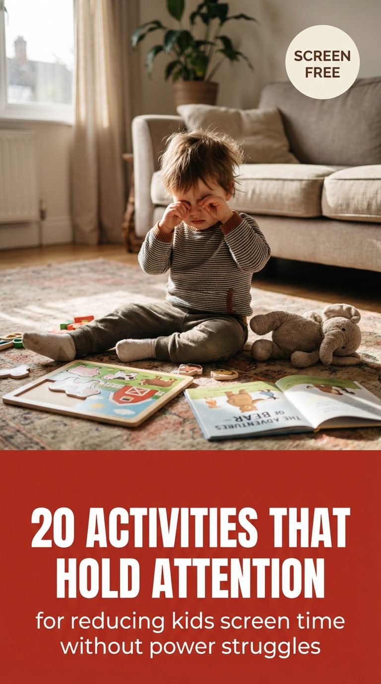 Toddler looking bored surrounded by unplayed toys.
