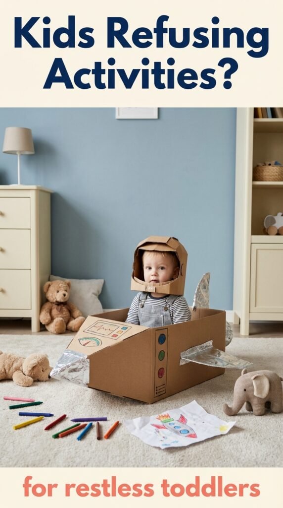 Child playing creatively with a cardboard box.