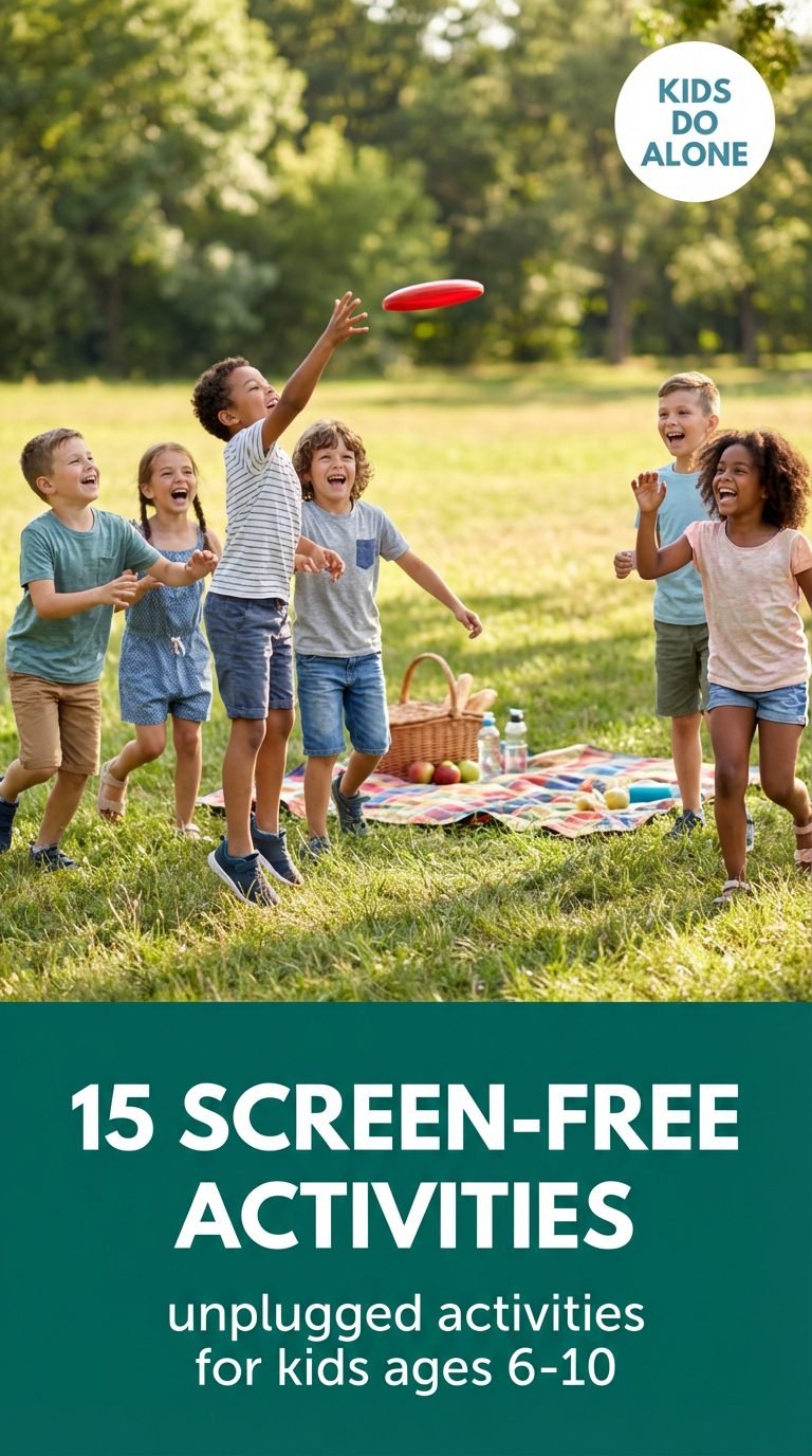 Children playing an unplugged game outdoors with a frisbee.