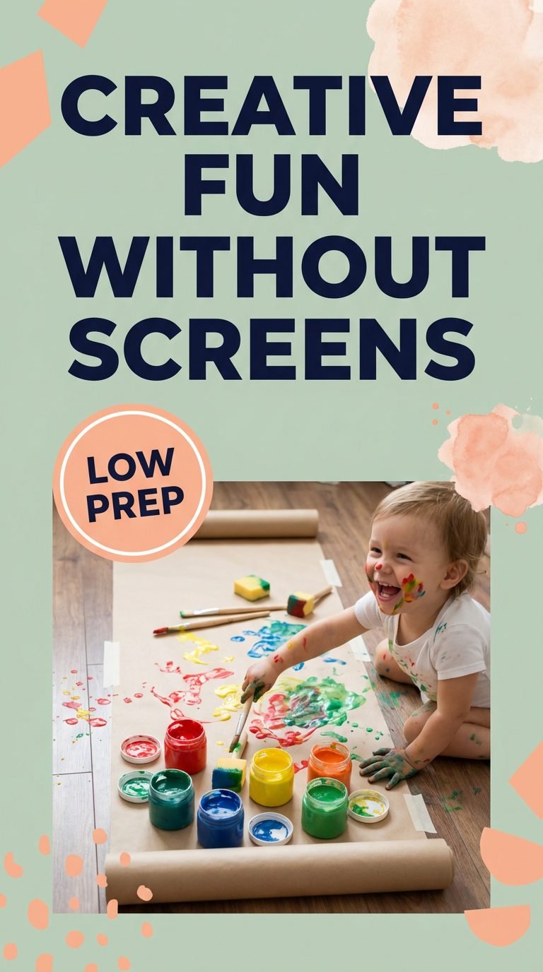 Child painting with colorful paints on a large sheet of paper.