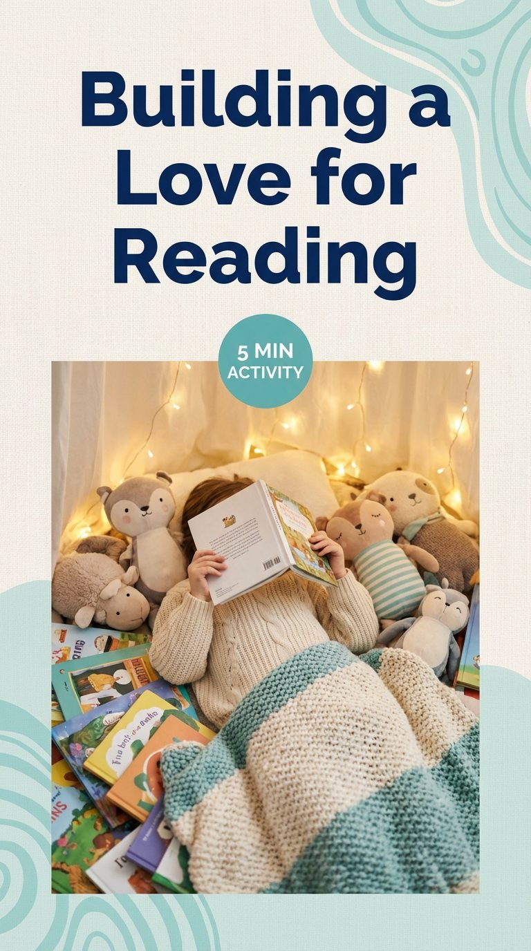 Child reading a book in a cozy reading nook.