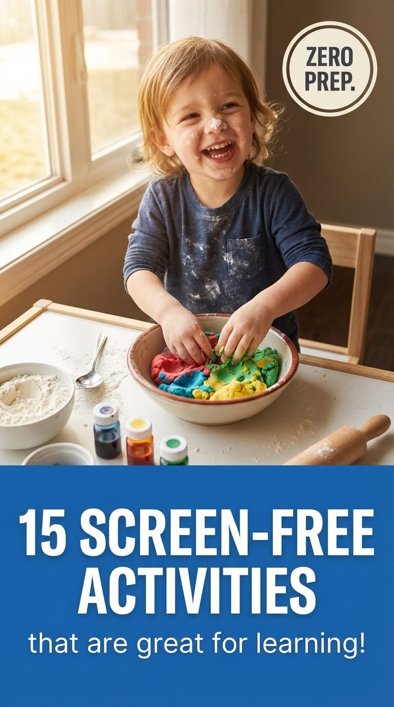 Child crafting colorful homemade playdough.