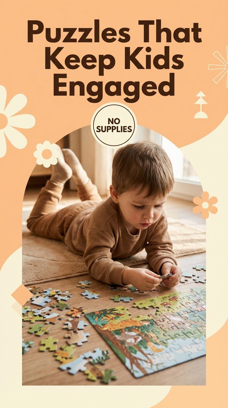 Child working on a puzzle on the floor.