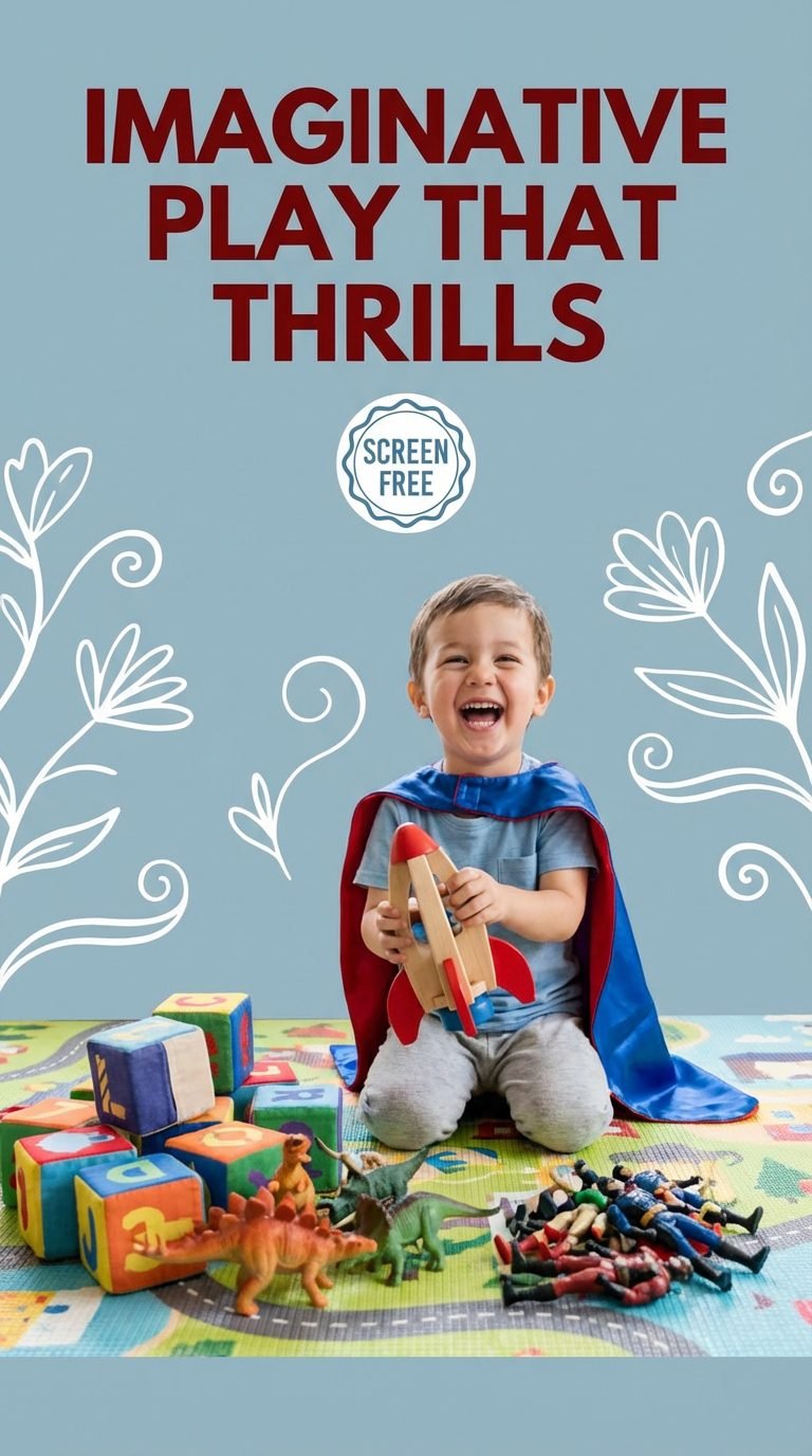 Child engaged in imaginative play with toys.