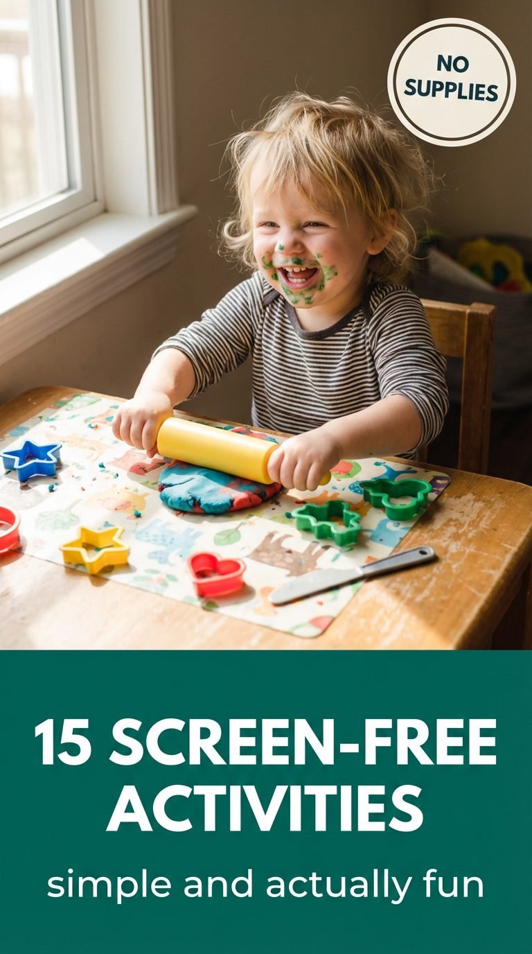 Toddler exploring playdough with various tools.