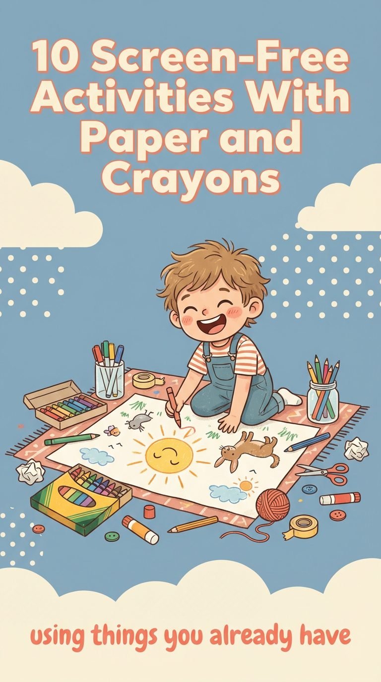 Child drawing with crayons and paper.