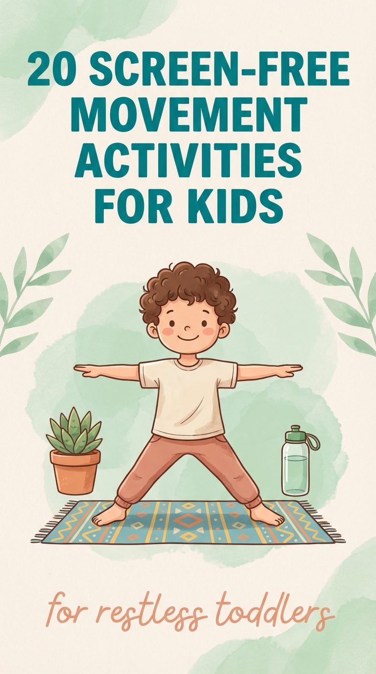 Child doing yoga poses on a mat with playful surroundings.