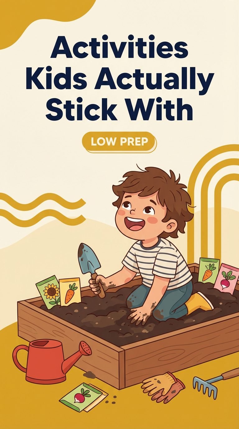 Child planting seeds in a garden bed.