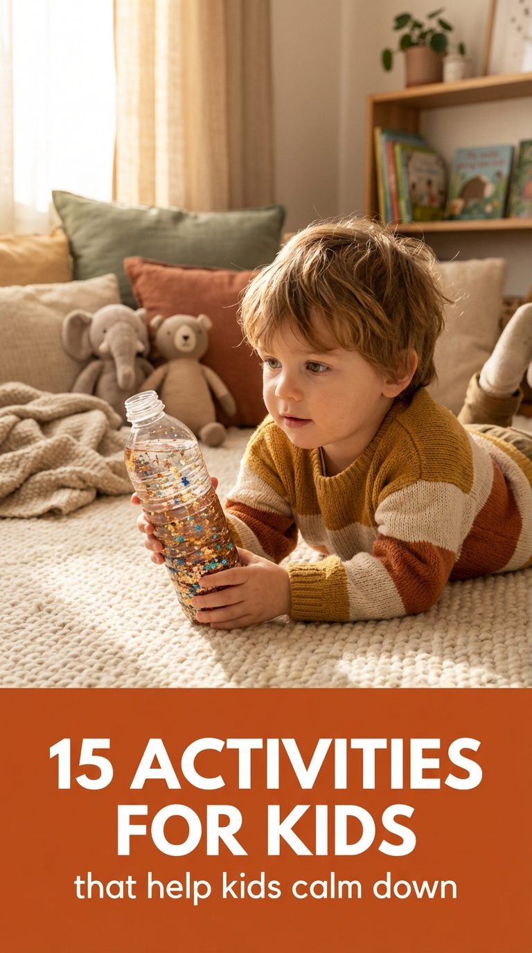 Child shaking DIY sensory bottle for calm play.