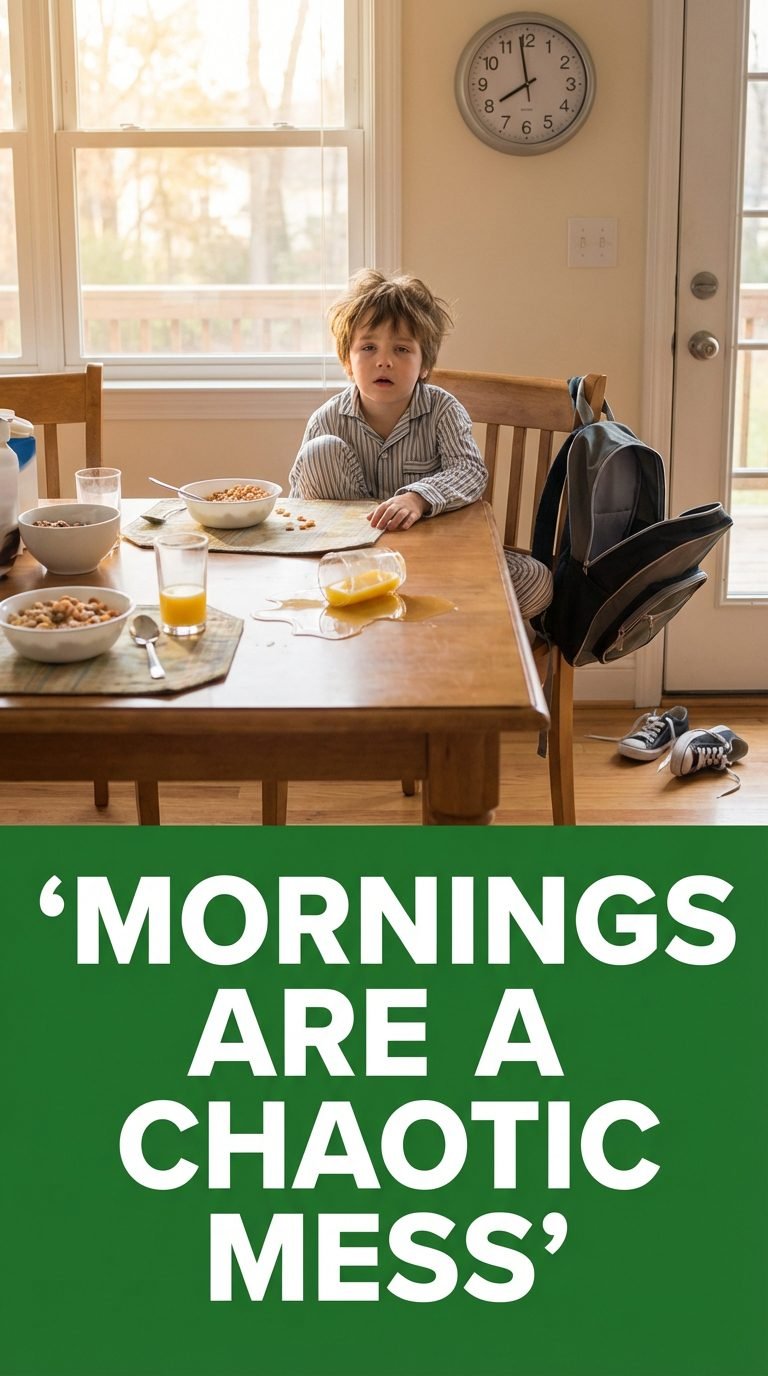 Child confused in a chaotic breakfast scene