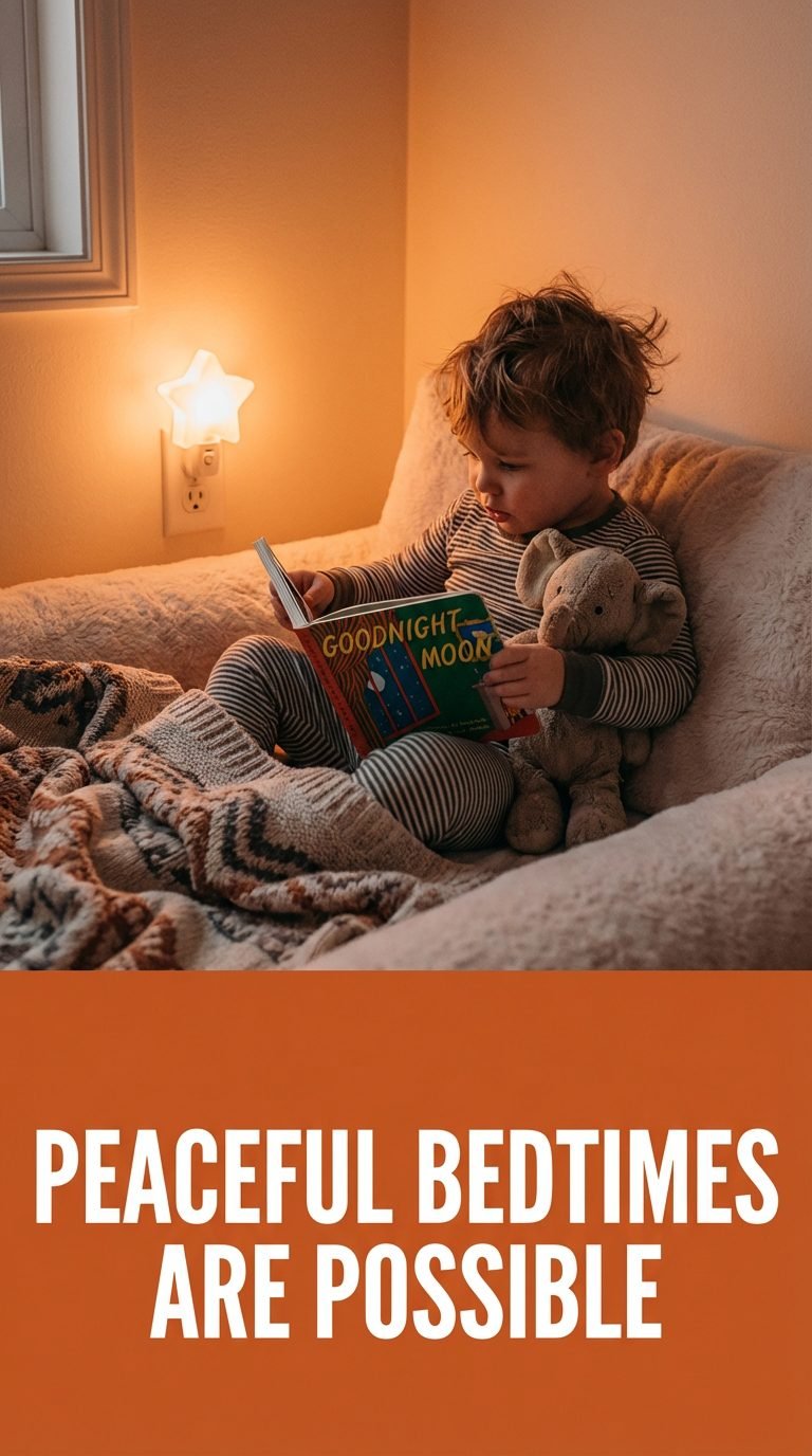 Toddler reading a bedtime story with a stuffed animal