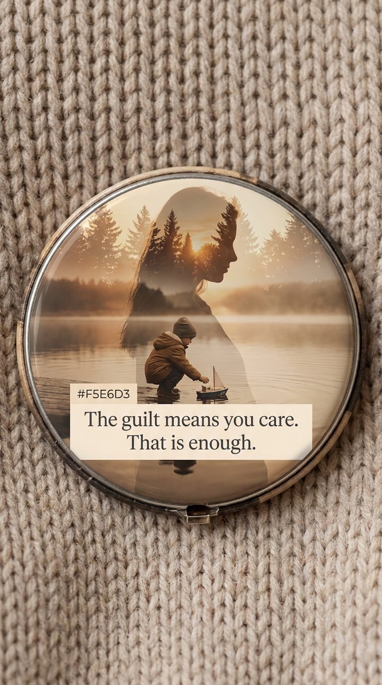 Mother's silhouette in nature with child playing — how to stop feeling like a bad mom.