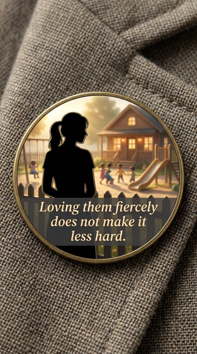 Mother watching child play at daycare — mom guilt working mom leaving kids at daycare.