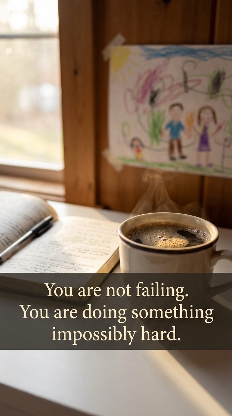 Coffee and journal for mom reflection — mom guilt after losing patience with kids.