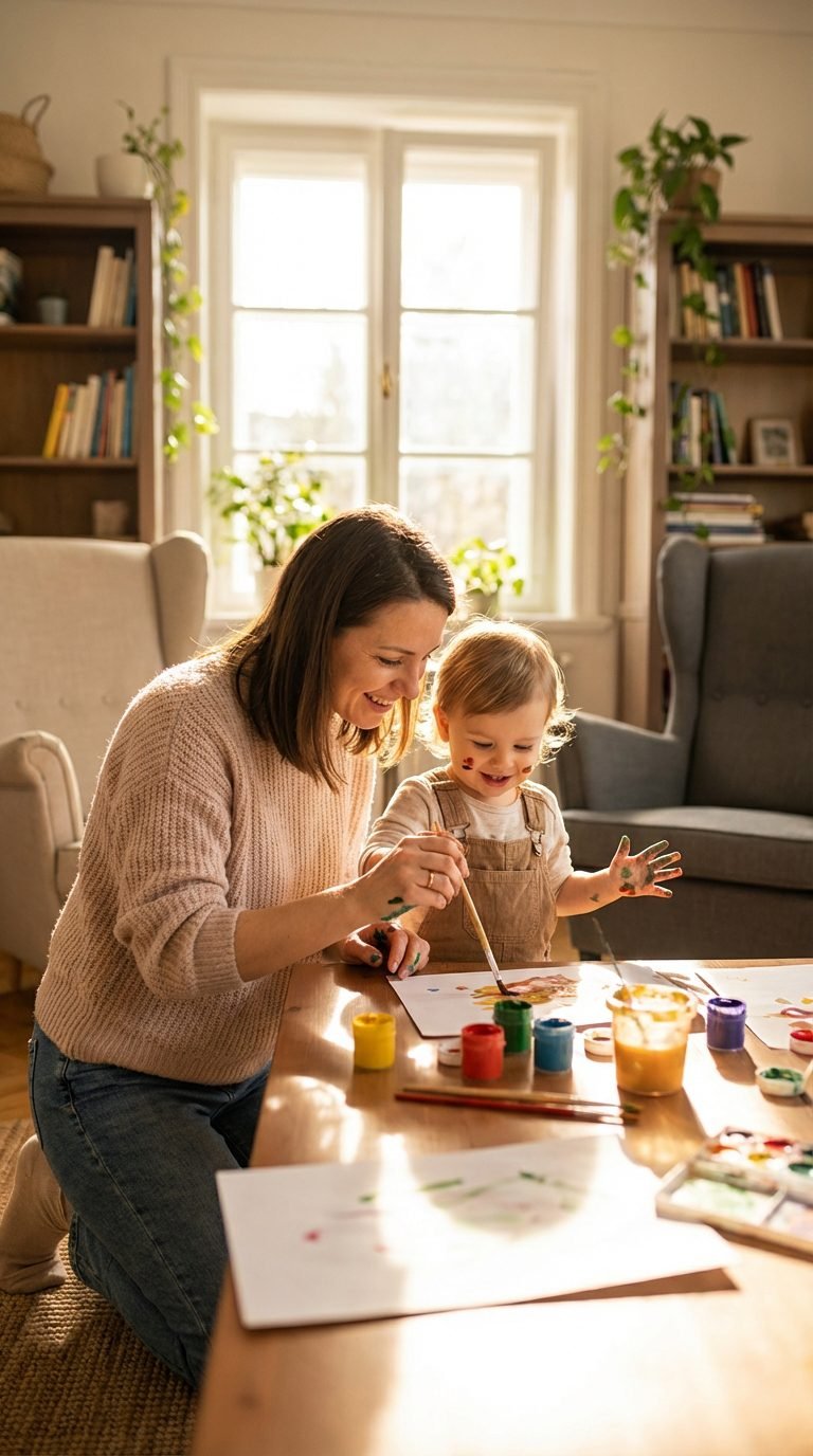 Mother and child engaged in a crafting activity — how to stop feeling like a bad mom.