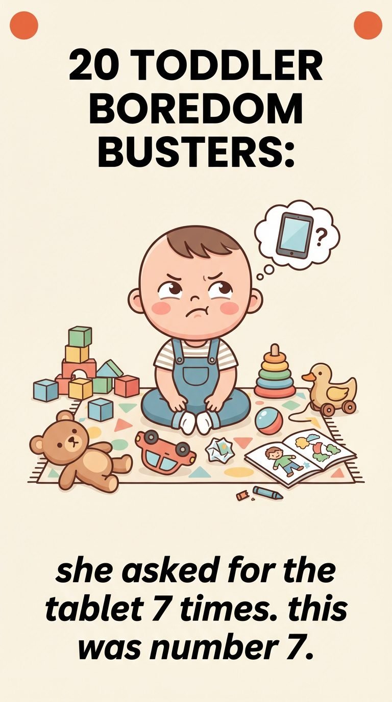 toddler looking frustrated surrounded by toys — how to reduce toddler screen time gradually