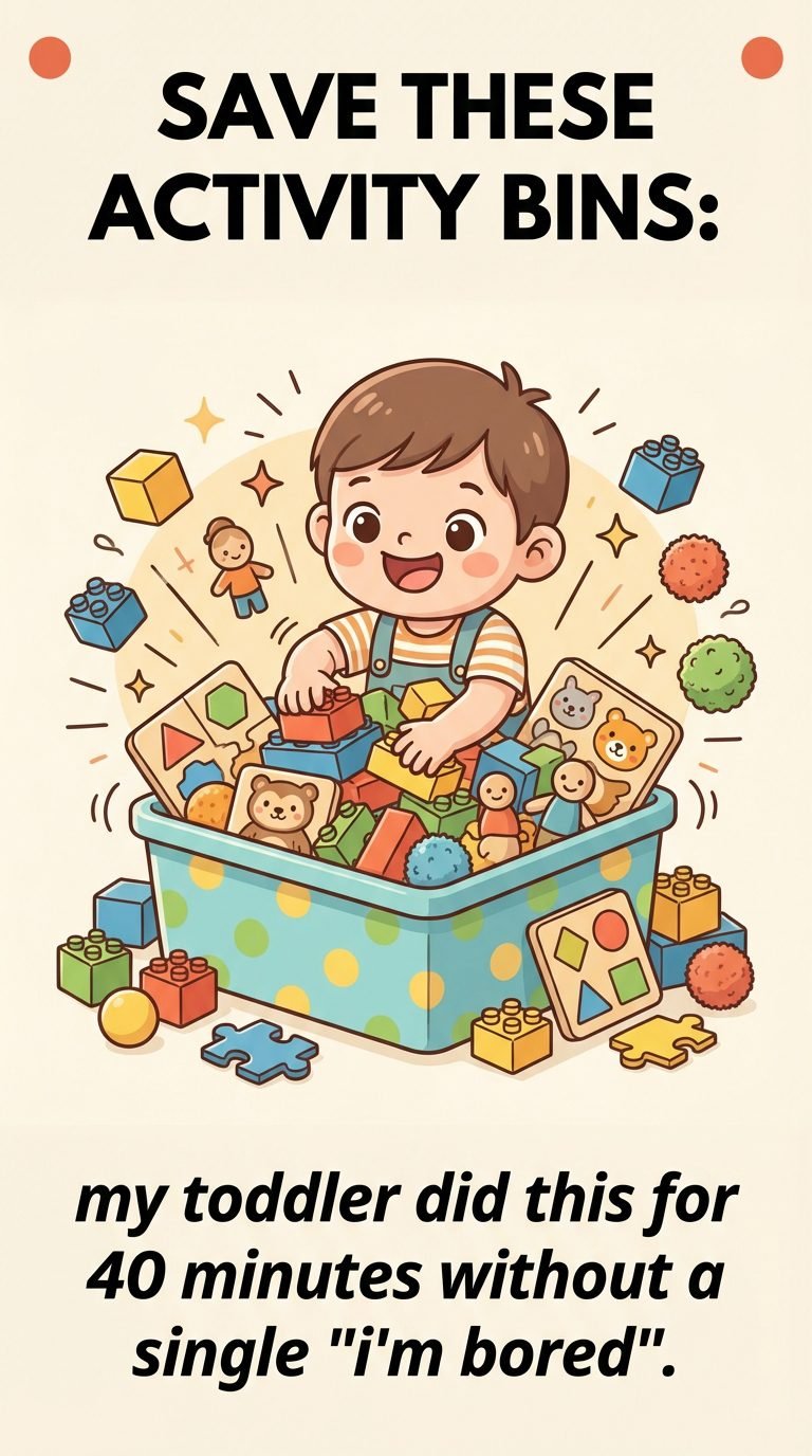 toddler smiling engaged in activity bin with blocks — toddler activity bins rotation ideas