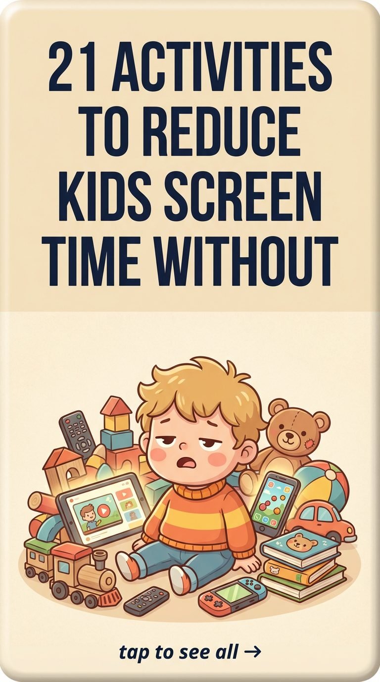 bored child surrounded by toys and devices — reduce kids screen time without power struggle