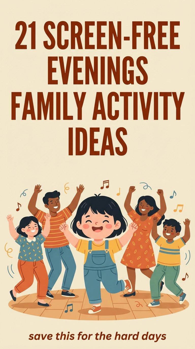 child dancing joyfully with family during a fun dance party — screen-free evenings family activity ideas