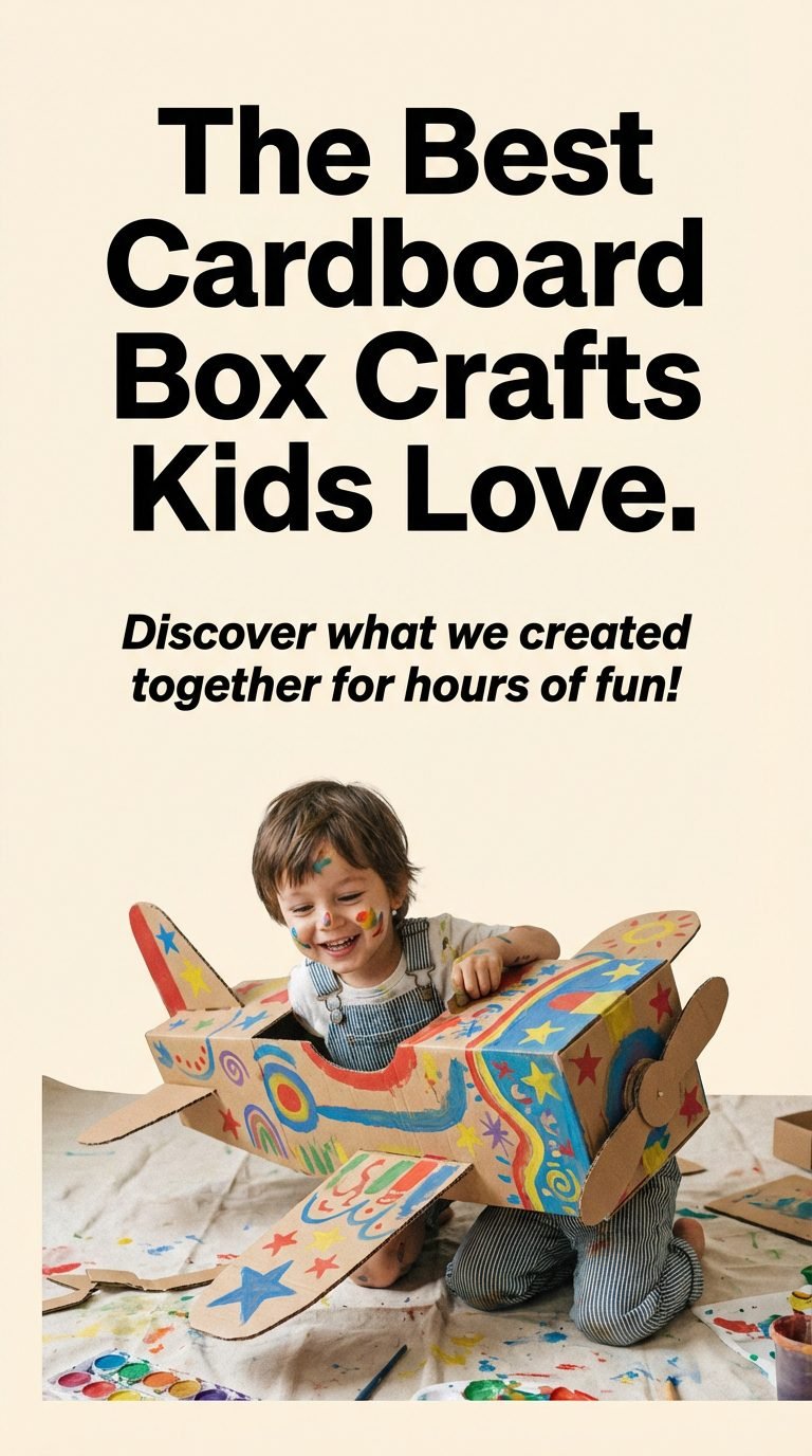 Child building a cardboard box airplane for cardboard box crafts kids love.