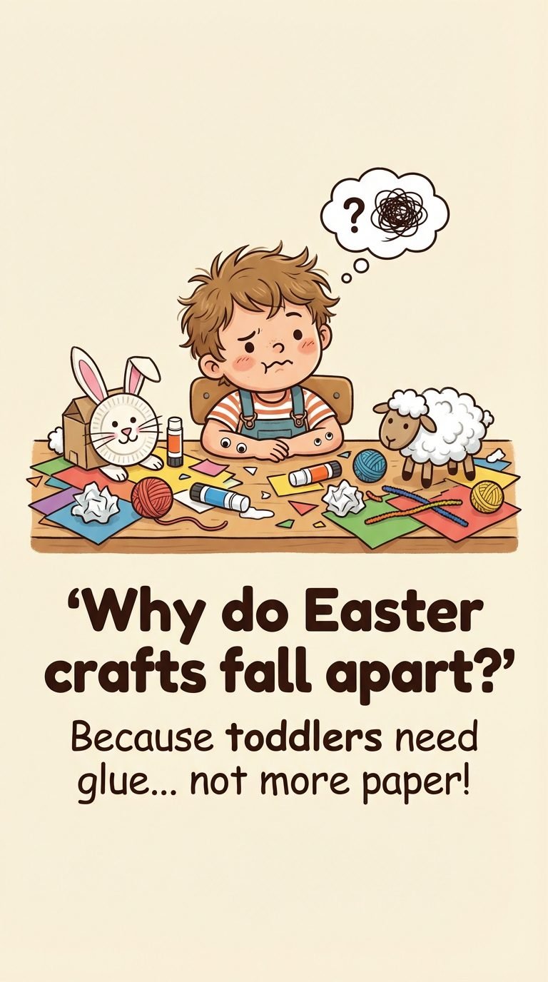 Frustrated child at a craft table with supplies.