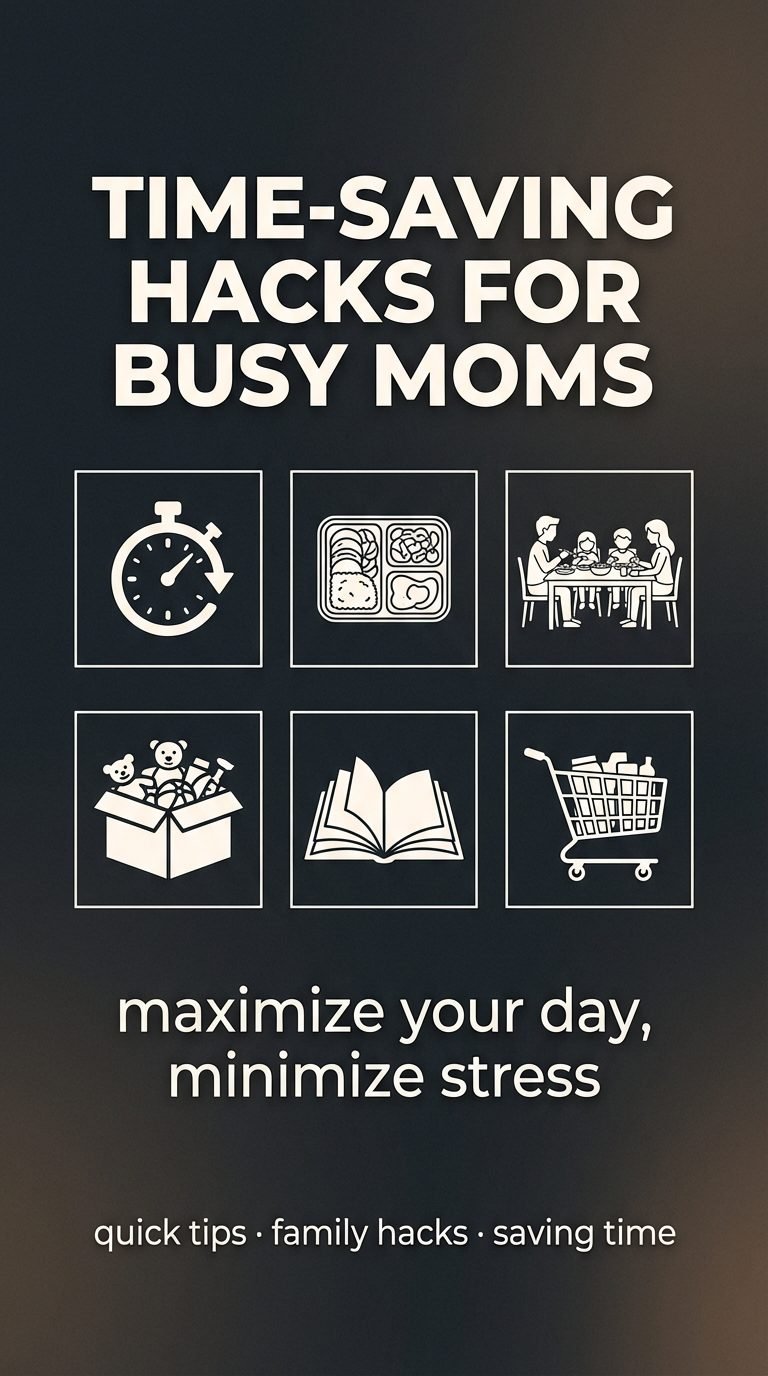 Illustration of time-saving hacks for busy moms.