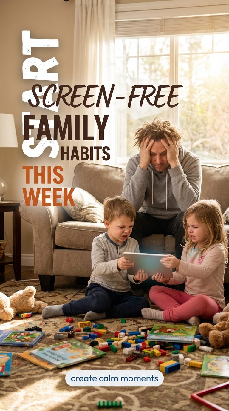 Parent overwhelmed by children arguing over a tablet.